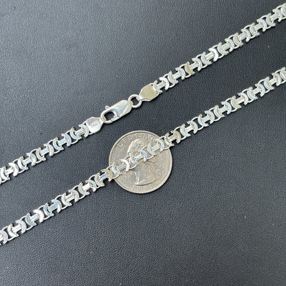 925 Sterling Silver 5mm Flat Byzantine Chain Necklace