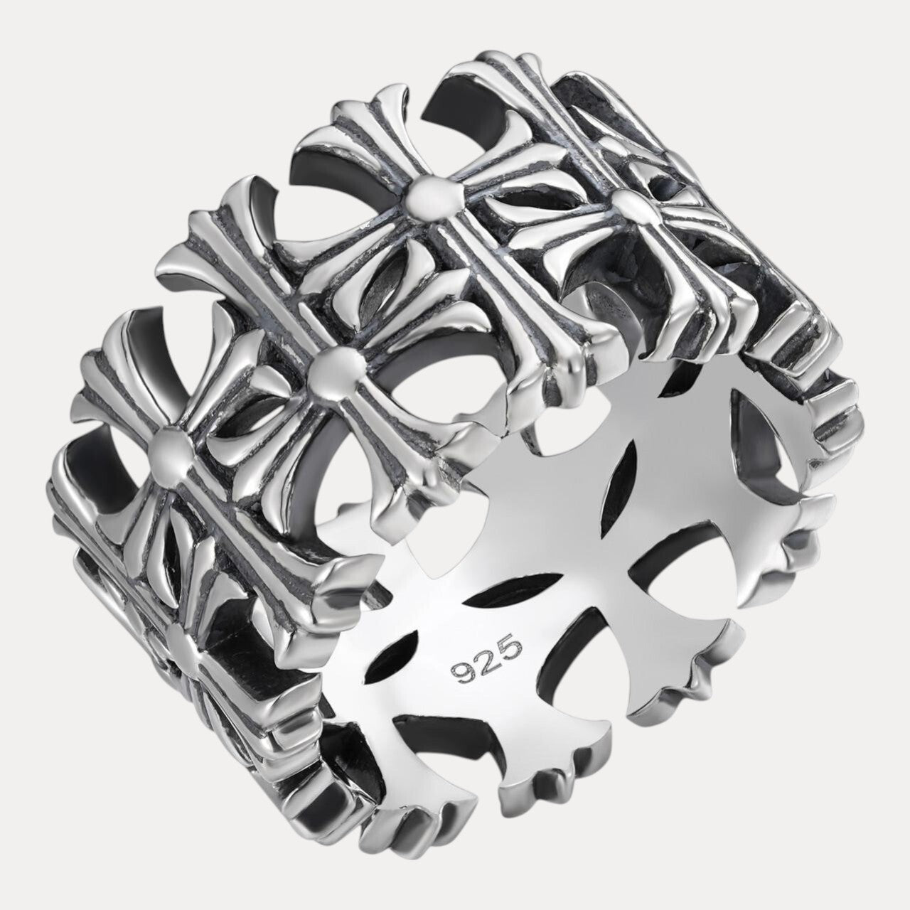 925 Sterling Silver Cross Hearts Ring