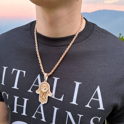 925 Sterling Silver Hamsa Hand Pendant With Moissanite - Large