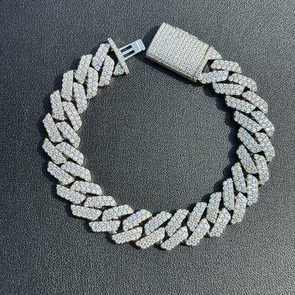 925 Sterling Silver 12mm Moissanite Cuban Prong Bracelet