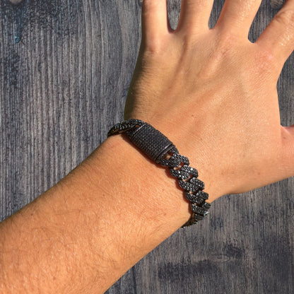 925 Sterling Silver 12mm Moissanite Cuban Prong Bracelet