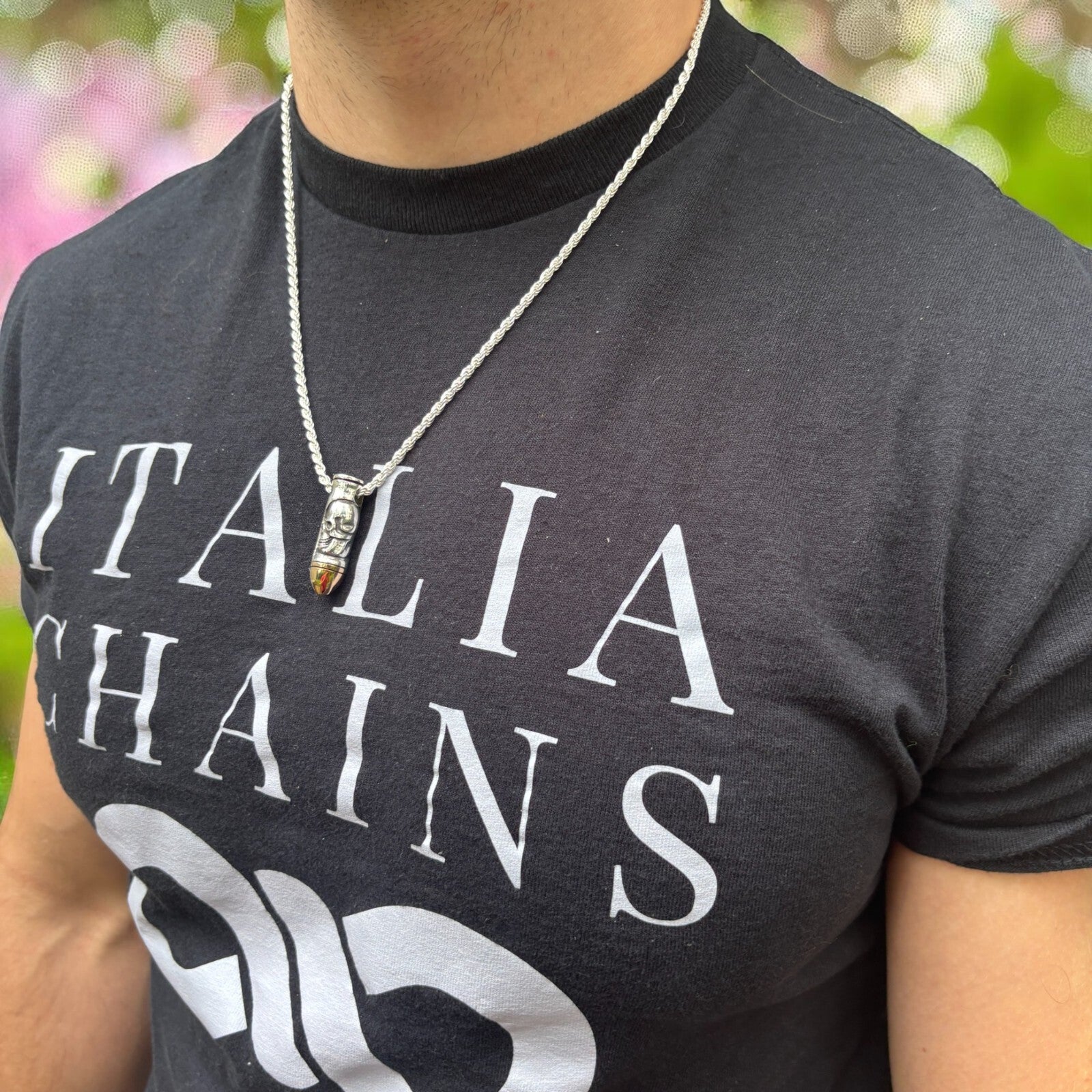 925 Sterling Silver Bullet W. Skull Pendant