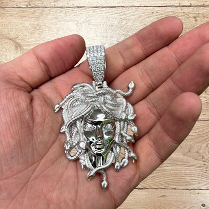 925 Sterling Silver Medusa Head Pendant With Moissanite - Large