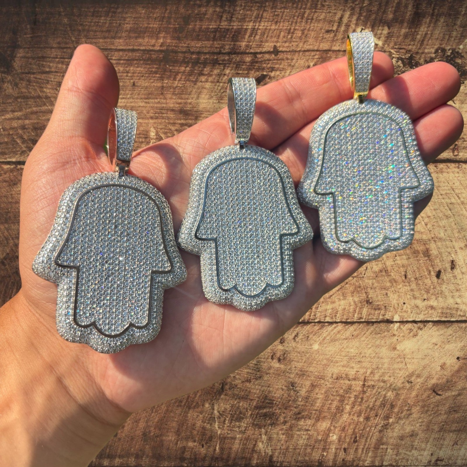 925 Sterling Silver Fully Iced Out Hamsa Pendant With Moissanite - Large