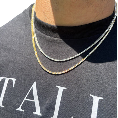 925 Sterling Silver 2mm Tennis Chain Necklace - CZ Or Moissanite