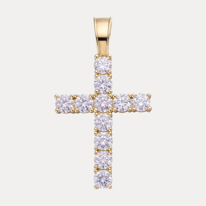 925 Sterling Silver Tennis Cross Pendant With Moissanite - Large