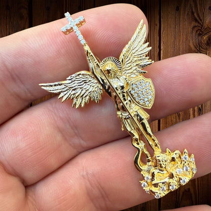 925 Sterling Silver St Michael Pendant With Moissanite - Medium