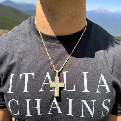 925 Sterling Silver 3D Cross Pendant With Moissanite - Medium