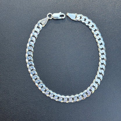 925 Sterling Silver 6mm Flat Curb Bracelet