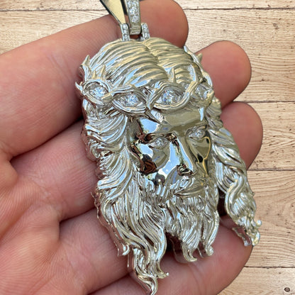 925 Sterling Silver Jesus Pendant With Moissanite - Large