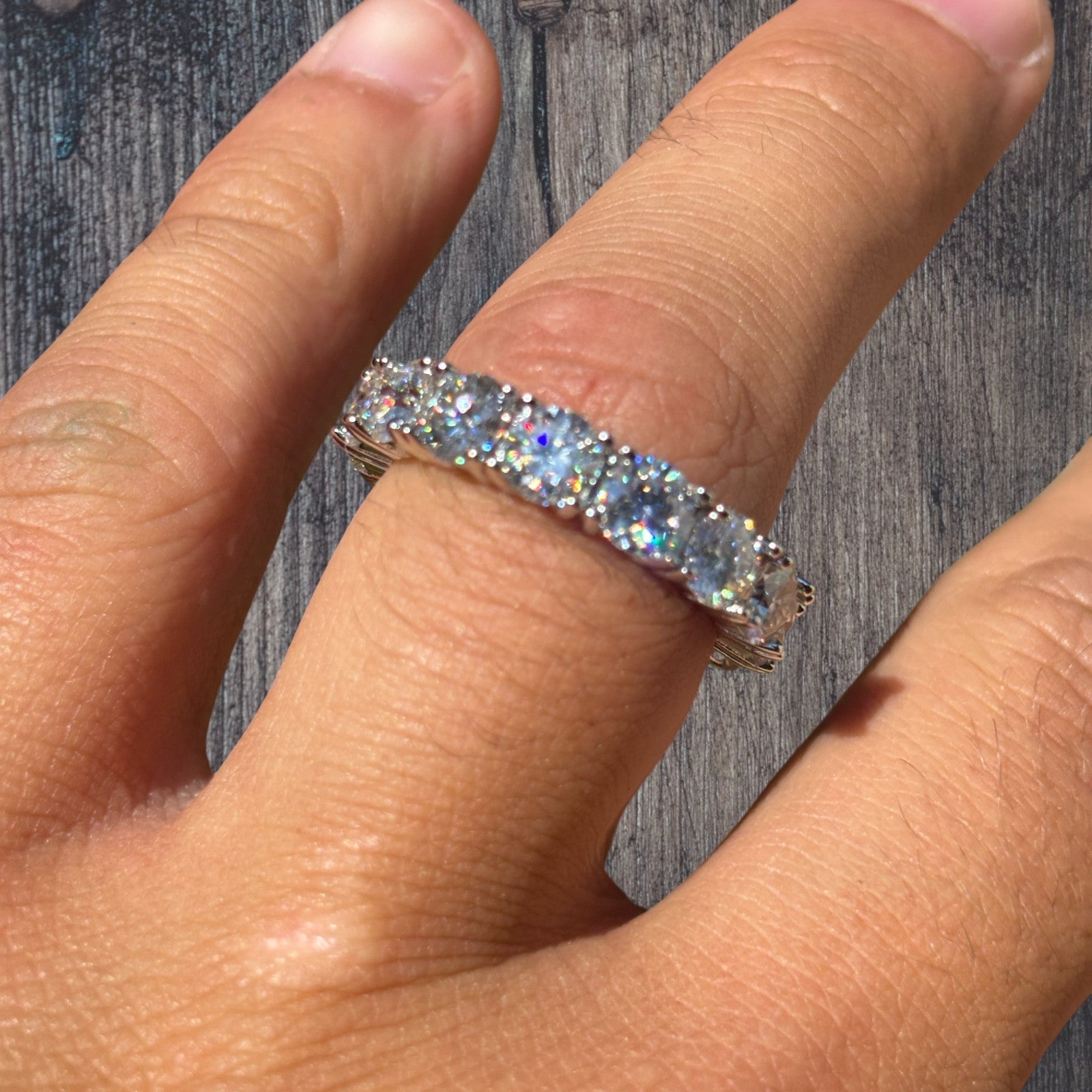 925 Sterling Silver 5mm Moissanite Wedding Band Eternity Ring