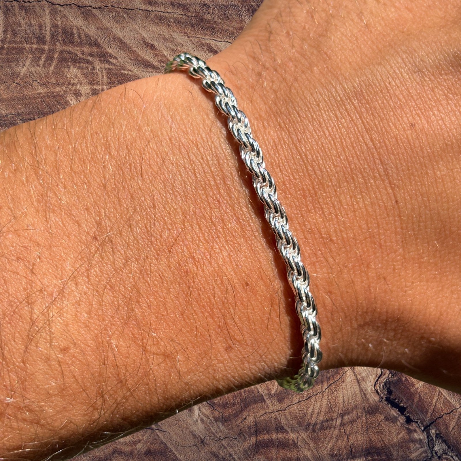 925 Sterling Silver 4mm Diamond Cut Rope Bracelet