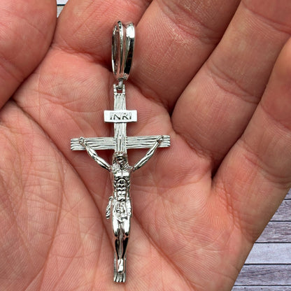 925 Sterling Silver Jesus on Wooden Cross Pendant