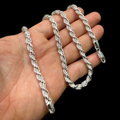 925 Sterling Silver 6mm Diamond Cut Rope Chain Necklace