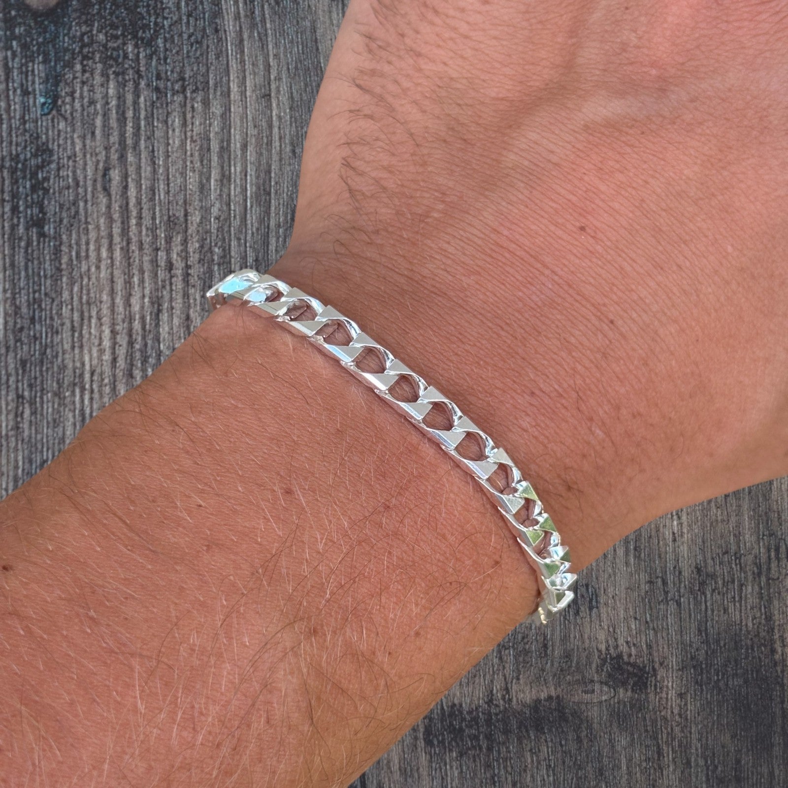 925 Sterling Silver 6mm Square Curb Bracelet
