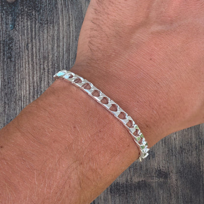 925 Sterling Silver 6mm Square Curb Bracelet