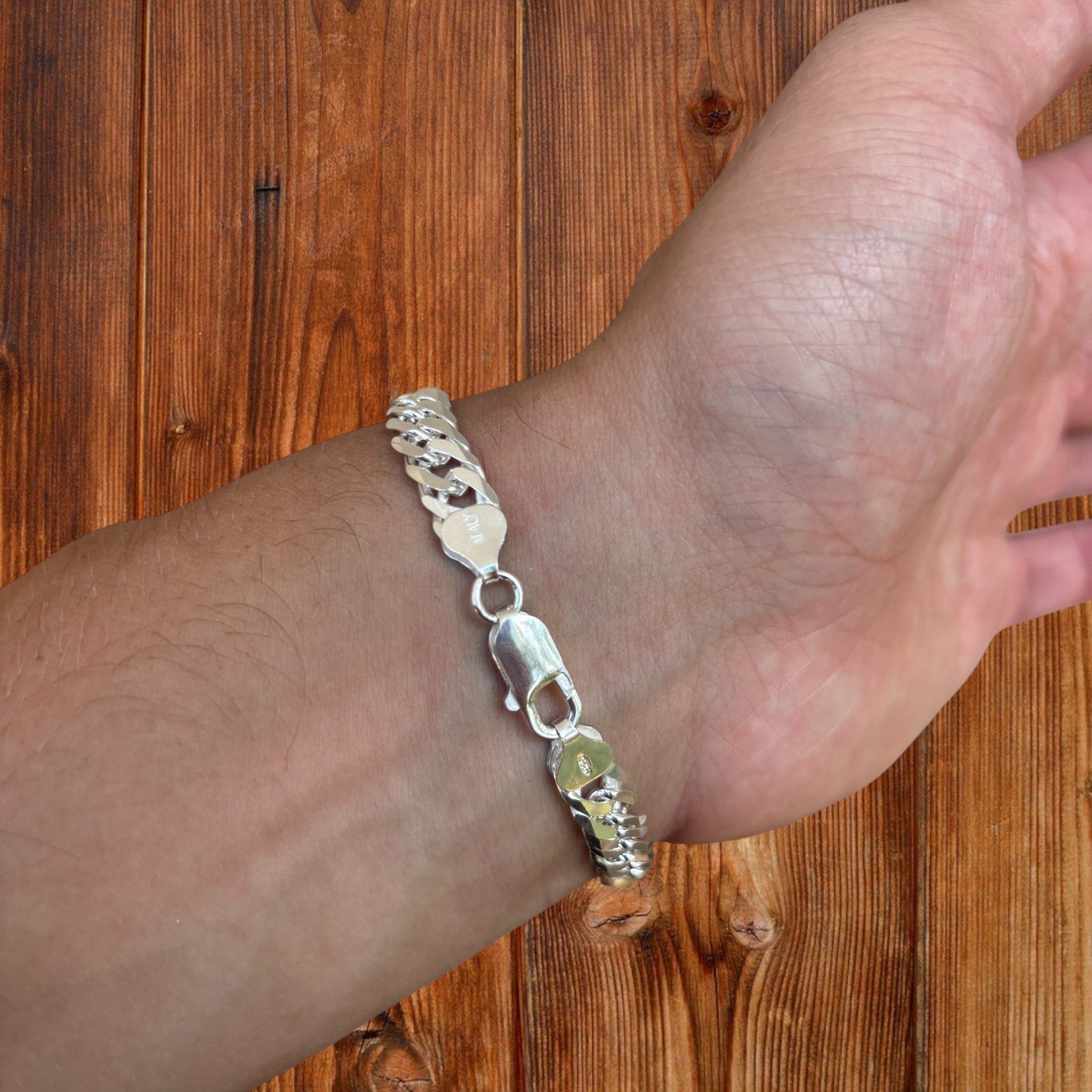 925 Sterling Silver 8mm Double Curb Bracelet