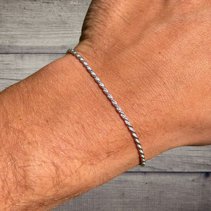 925 Sterling Silver 2mm Diamond Cut Rope Bracelet