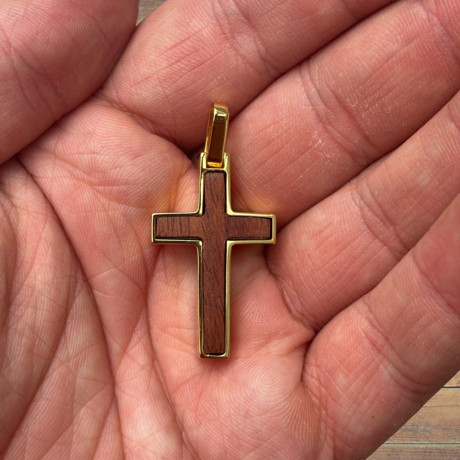 925 Sterling Silver Wooden Cross Pendant - Small