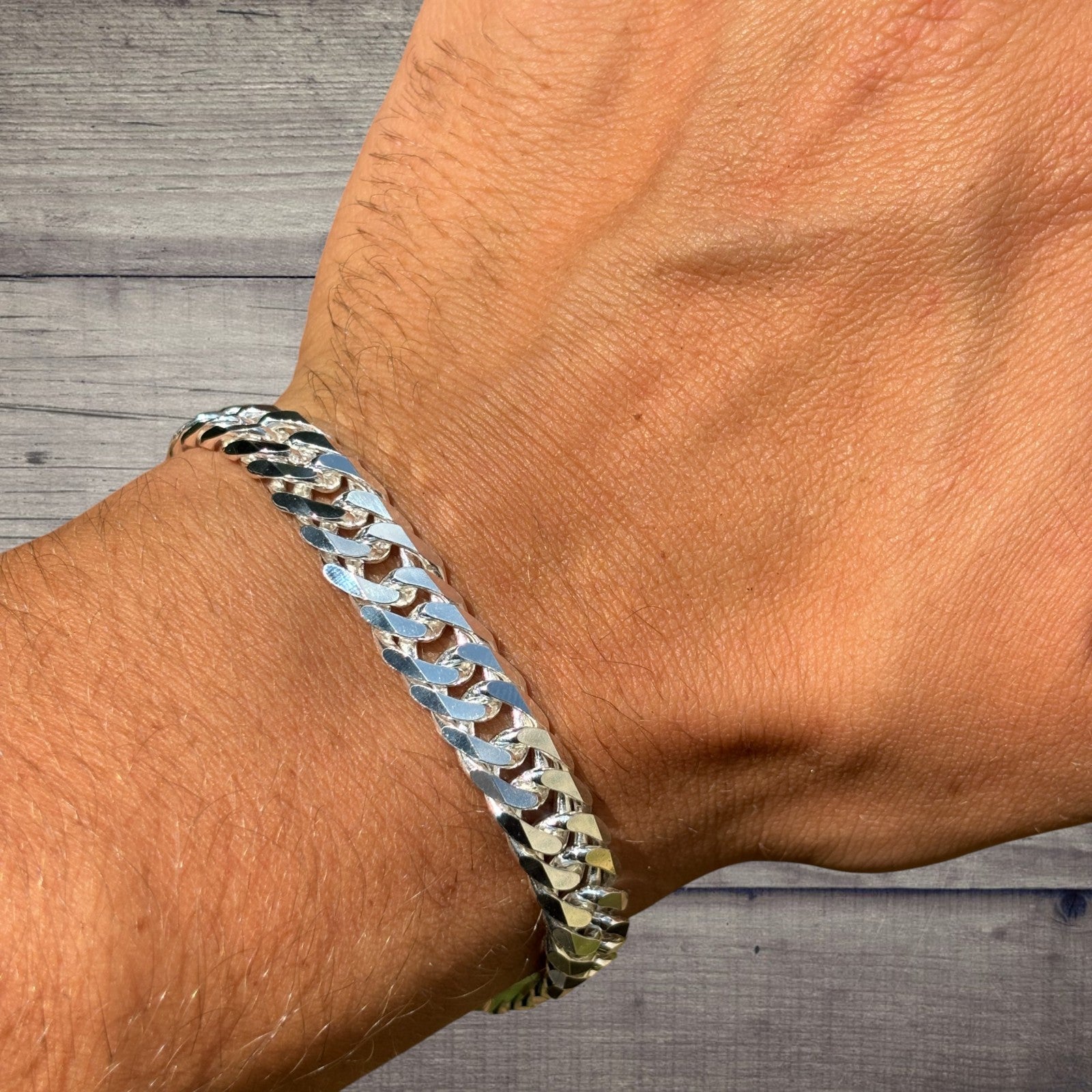 925 Sterling Silver 10mm Double Curb Bracelet