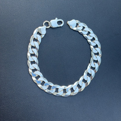 925 Sterling Silver 10.5mm Flat Curb Bracelet