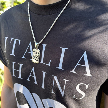 925 Sterling Silver Gears On A Dog Tag Pendant