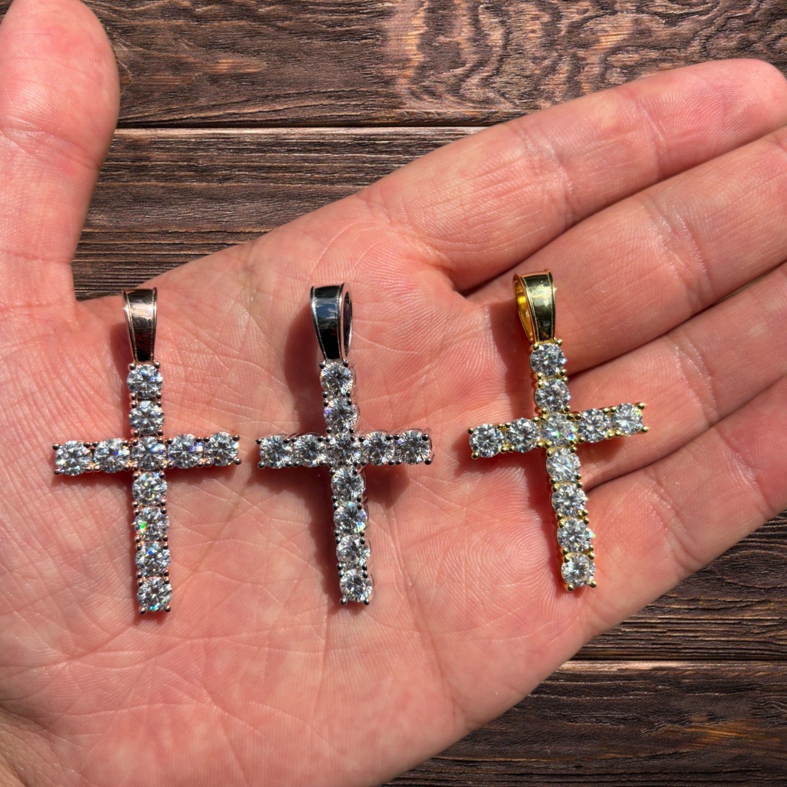 925 Sterling Silver Tennis Cross Pendant With Moissanite - Large