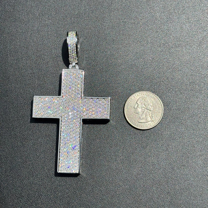 925 Sterling Silver 3D Cross Pendant With Moissanite - Large