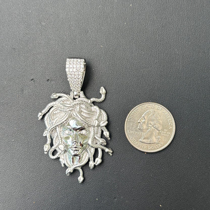925 Sterling Silver Medusa Head Pendant With Moissanite - Medium