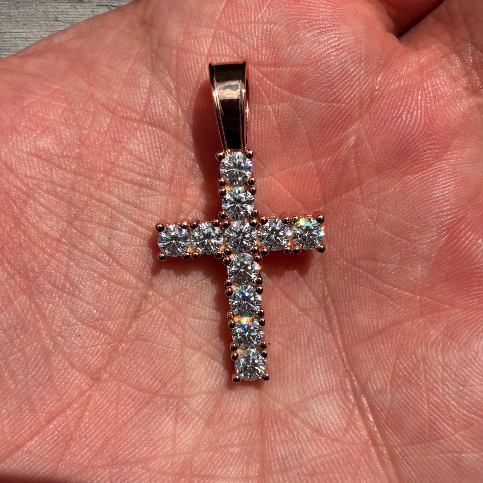925 Sterling Silver Small Tennis Cross Pendant With Moissanite - Medium