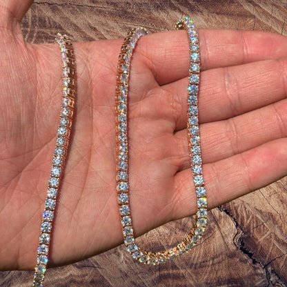 925 Sterling Silver 4mm Tennis Chain Necklace - CZ Or Moissanite