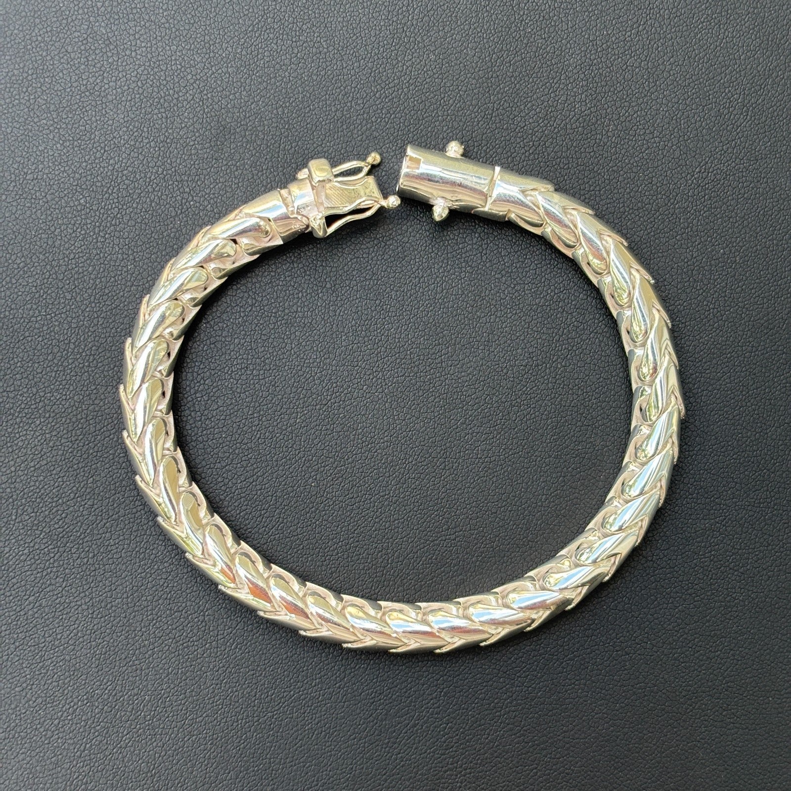 925 Sterling Silver 7mm Rounded Franco Bracelet W. Box Clasp