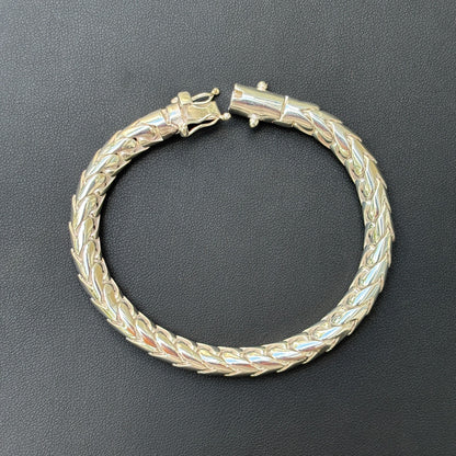 925 Sterling Silver 7mm Rounded Franco Bracelet W. Box Clasp