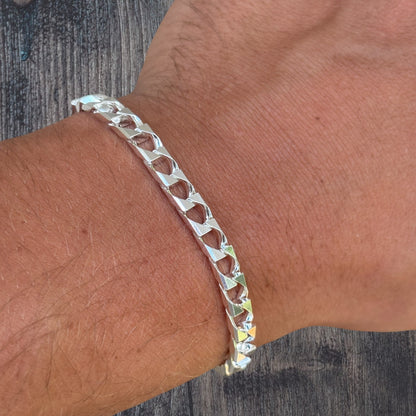 925 Sterling Silver 6mm Square Curb Bracelet