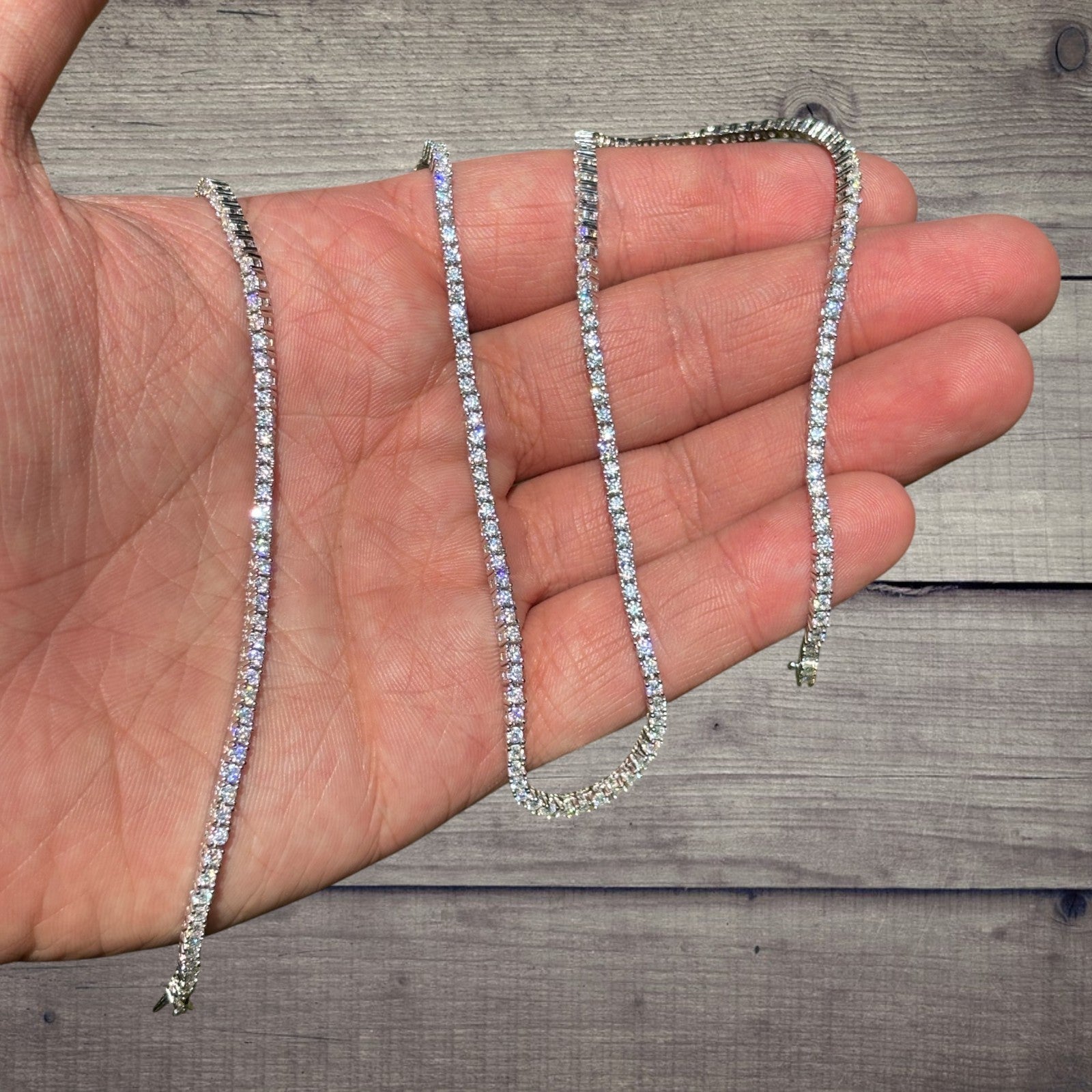 925 Sterling Silver 2mm Tennis Chain Necklace - CZ Or Moissanite