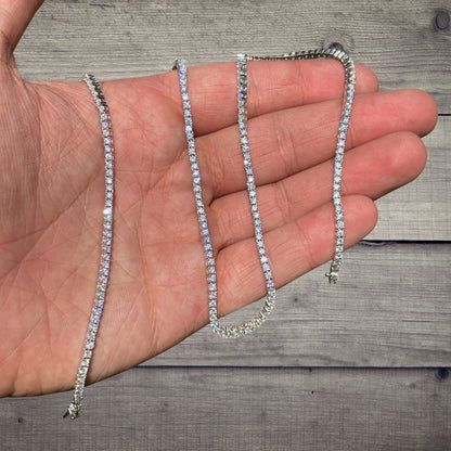 925 Sterling Silver 2mm Tennis Chain Necklace - CZ Or Moissanite
