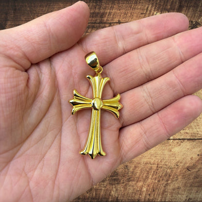 925 Sterling Silver Cross Hearts Pendant - Large