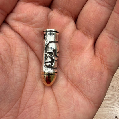 925 Sterling Silver Bullet W. Skull Pendant