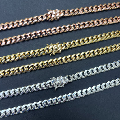 925 Sterling Silver 8mm Miami Cuban W. Box Clasp Chain Necklace