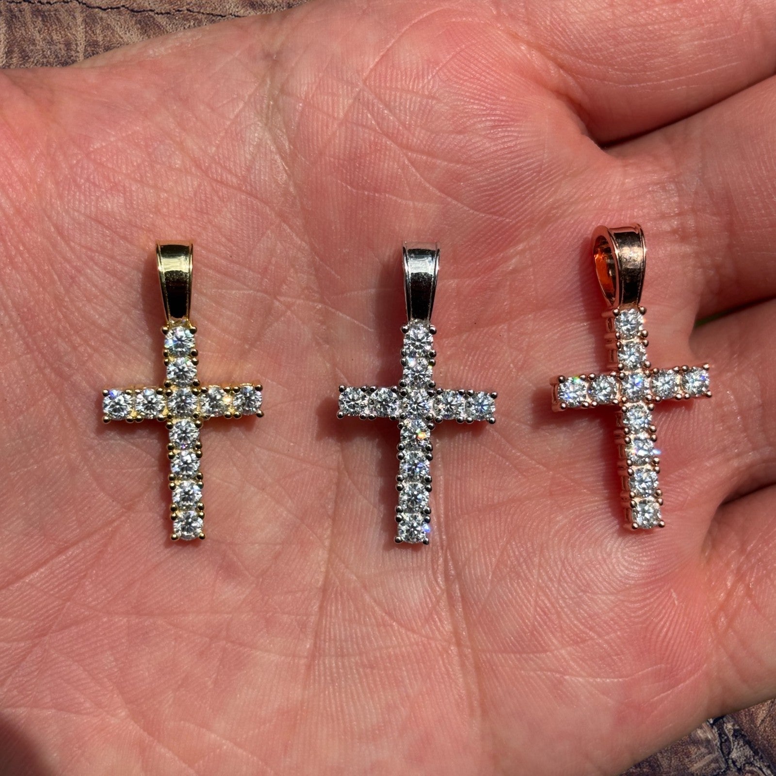 925 Sterling Silver Small Tennis Cross Pendant With Moissanite - Small