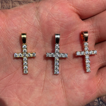 925 Sterling Silver Small Tennis Cross Pendant With Moissanite - Small