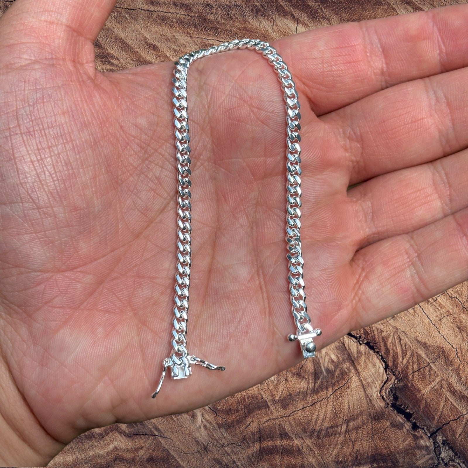 925 Sterling Silver 4mm Miami Cuban W. Box Clasp Bracelet