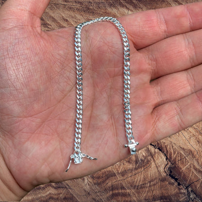 925 Sterling Silver 4mm Miami Cuban W. Box Clasp Bracelet