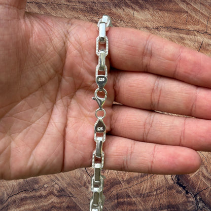 925 Sterling Silver 7mm Fancy Hermes Rolo Link Chain