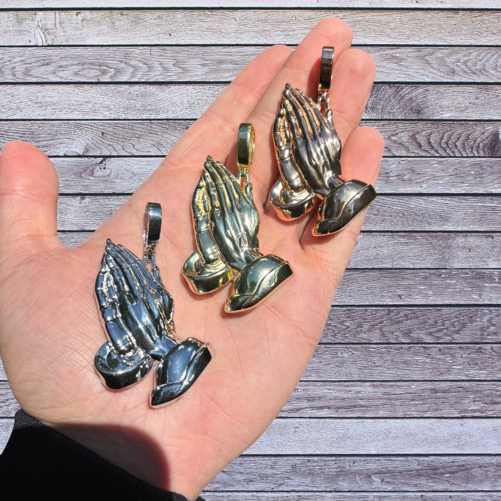 925 Sterling Silver Praying Hands Pendant - Large