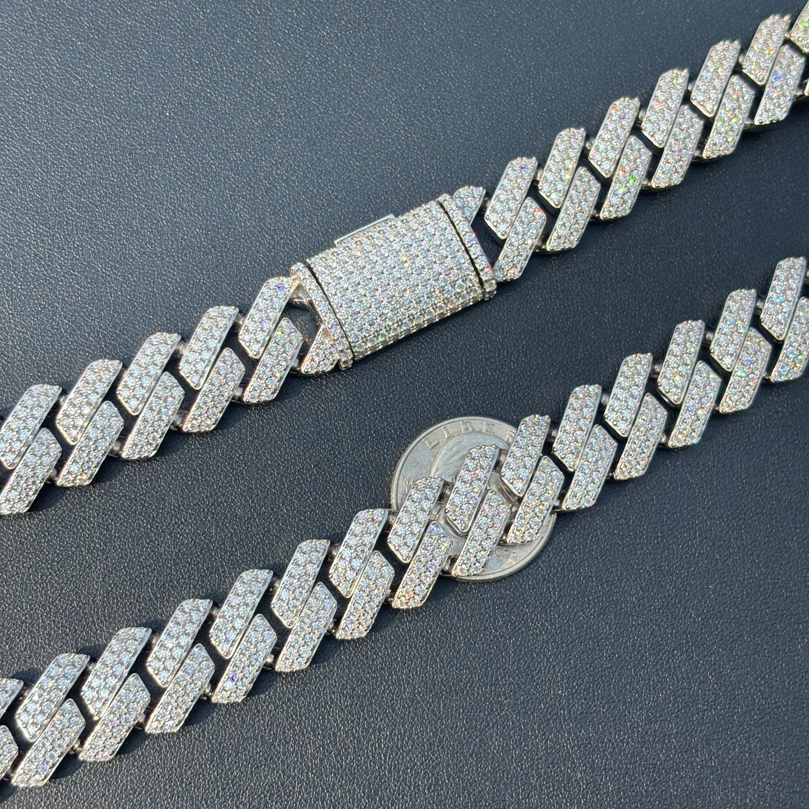 925 Sterling Silver 16mm Moissanite Miami Cuban Prong Chain Necklace