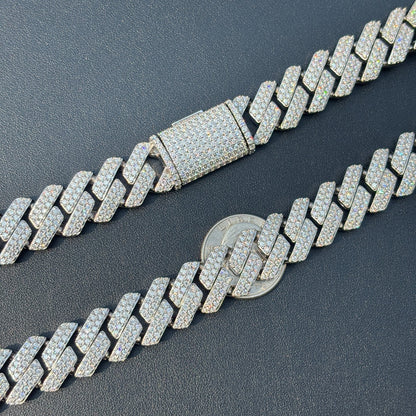 925 Sterling Silver 16mm Moissanite Miami Cuban Prong Chain Necklace