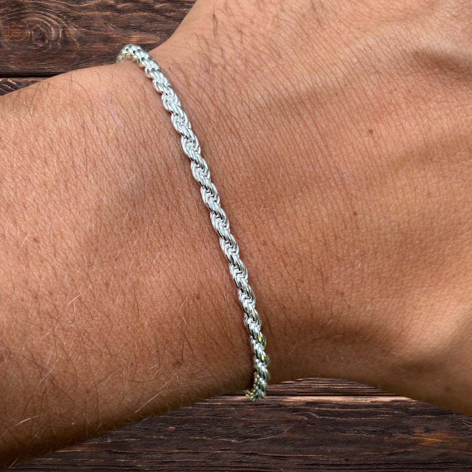 925 Sterling Silver 3mm Diamond Cut Rope Bracelet