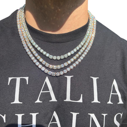 925 Sterling Silver 7mm Tennis Chain Necklace - CZ Or Moissanite