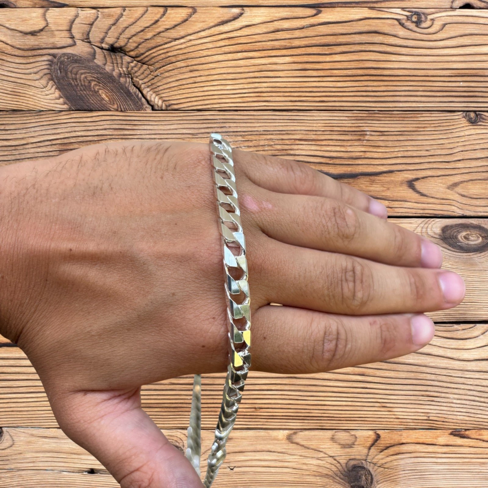 925 Sterling Silver 8mm Square Curb Chain Necklace